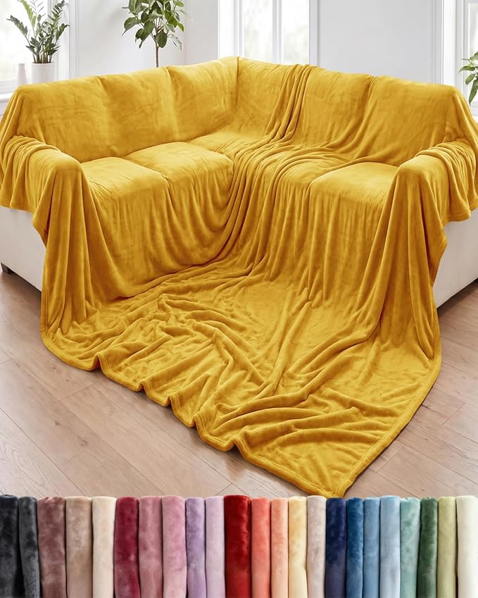 Ultra Soft Fleece Blanket Giant Blanket Size - Flannel Fleece Luxury Blanket - Lightweight for Couch Bed Chair - Thick, Warm and Breathable - All Season Cozy, Gold