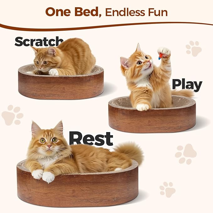ComSaf Cat Scratcher Bed, Oval Cardboard Scratch Pad Bowl for Indoor Cats | Cat Scratching Board, Corrugated Cardboard Surface, Deep Nest Lounger, Furniture Protection, Resting Spot, Claw Care