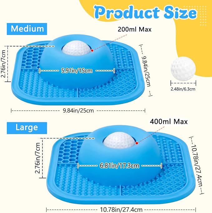 Slow Feeder Dog Bowls & Lick Mat for Liquid and Thick Treat, Anti-Slip Dog Lick Bowl with Interactive Rolling Ball, 5/6 Cup Pup Licking Toy for Large Medium Small Dogs and Cats-Large Blue