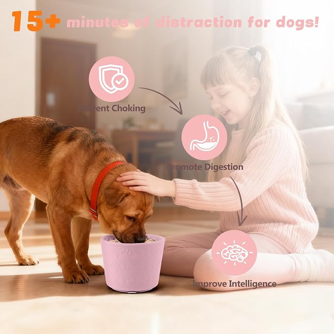 Dog Slow Feeder Lick Bowl, Silicone Dog Bowl with Strong Suction, Pink