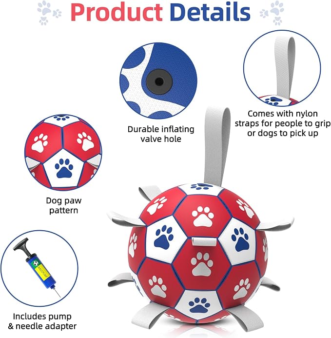 Diman Dog Balls,6 Inch Balls for Dogs with Straps, Dog Soccer Ball, Red