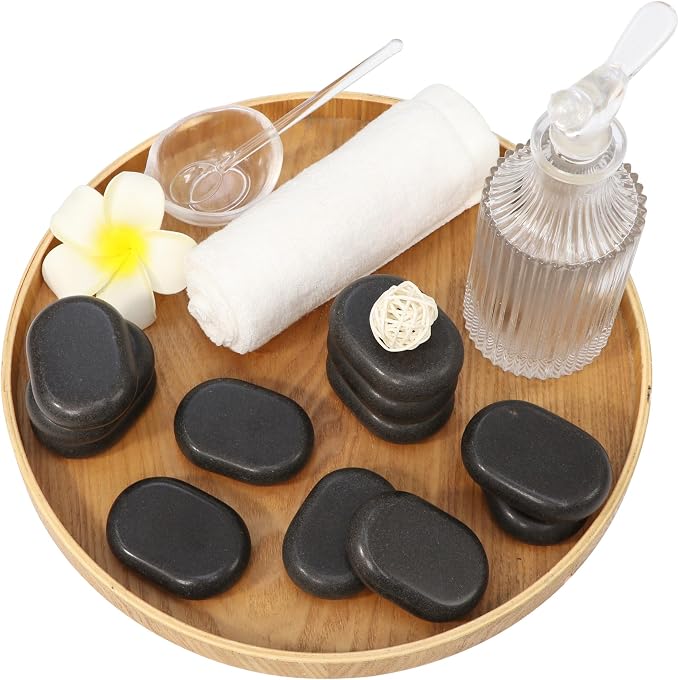 Master Massage 12-Piece Middle Sized Ovular Black Lava Hot Stone Massage Set –Medium Size Oval Stones 2.6" x 1.9" x 0.7" - Natural Basalt Stones for Spa, Salon, and Professional Massage Therapy