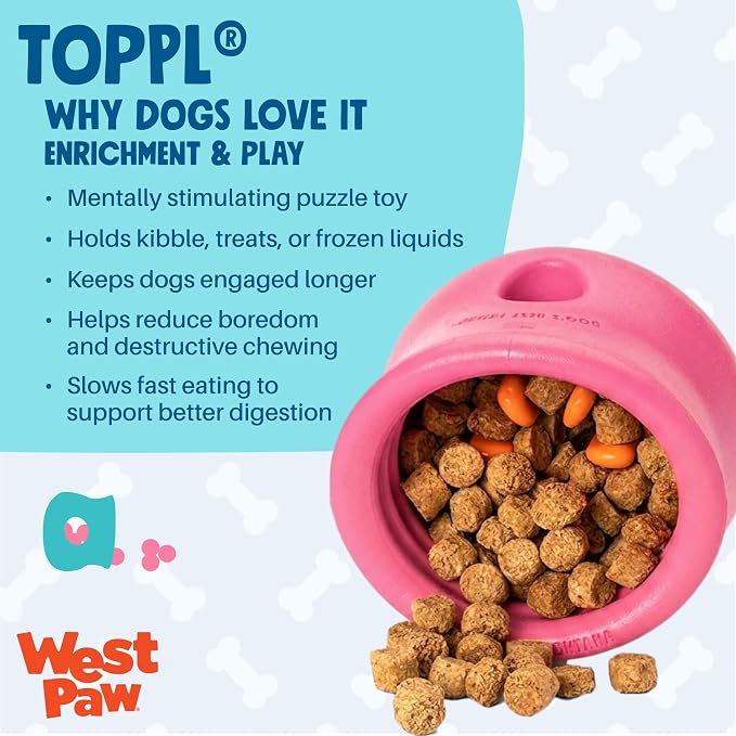 WEST PAW Zogoflex Toppl Interactive Treat Dispensing Puzzle Dog Toy for Mental Stimulation & Enrichment-Holds Kibble & Treats-Lickable, Freezable & Dishwasher Safe-Made in USA-Large-Teal