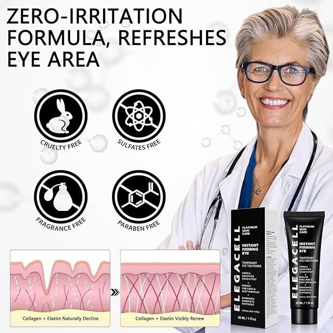 Temporary Instant Eye Tightener Cream - Reduces Bags & Puffiness, Smooths Wrinkles & Fine Lines in Minutes, Temporary Lift & Firm Under-Eye Area, Advanced Lightweight Formula, 1 Fl oz / 30ml