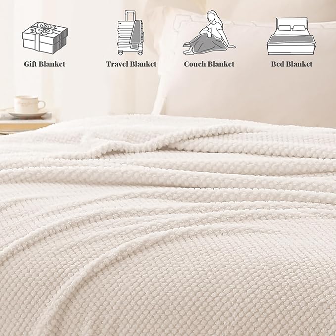 Whale Flotilla Extra Large Fuzzy Fleece Throw Blanket for Couch, 50x70 Inch Fluffy Warm Soft Jacquard Blankets for All Season, Lightweight and Cozy, Ivory | 50x70 Inch, Ivory, Suitable for Sofa Chair Bed, Fluffy Fuzzy Jacquard Blankets for All Season, ...