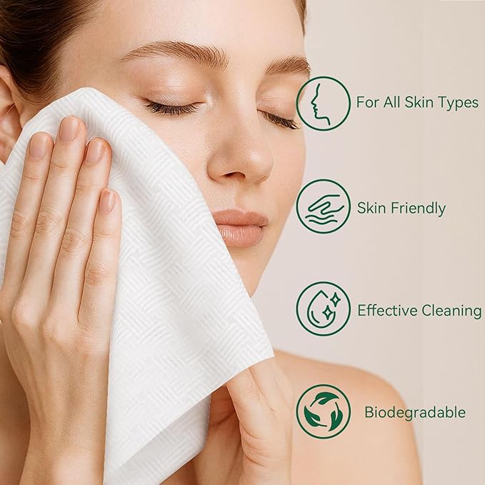 Diamond Weave Disposable Face Towels, 2X50 Pack (100 Total) – Extra Large 10"x12", Ultra Absorbent, Dual-Texture Towelette for Skincare, Makeup Remover Towels