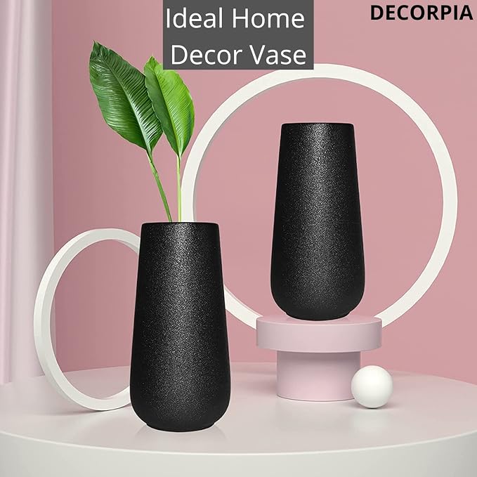 Premium Quality Large Ceramic Black Vase - 9 inch | Flower Vase for Home Decor, Farmhouse, Modern, Bohemian & Aesthetic Room Decor