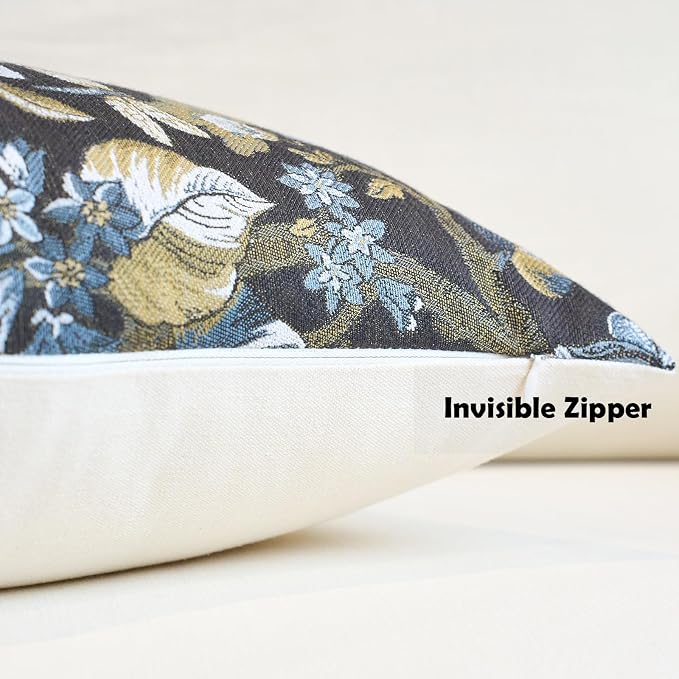 Neutral Floral Pillow Cover 12x20, Vintage Linen Lumbar Pillow Cover Soft Decorative Farmhouse Accent Pillow Case for Couch Bedroom Living Room Home Decor, Black