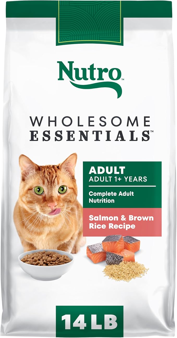 Nutro Wholesome Essentials Adult Dry Cat Food, Salmon & Brown Rice, 14 lb | Real salmon #1 ingredient, Omega-6 for skin & coat, prebiotic fiber for digestion, Vitamin E & Selenium antioxidants