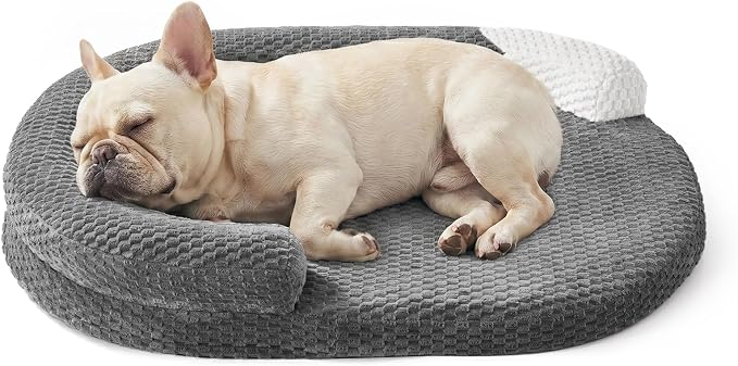 JOEJOY Orthopedic Dog Bed Medium Size Dogs, Waterproof Washable Oval Dog Beds with Removable Cover, Egg-Crate Memory Foam Pet Bed with Bolster Sides & Non-Skid Bottom, Dark Grey, 28''x20''