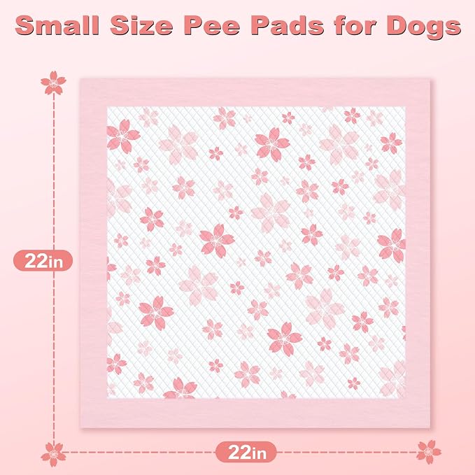 MIZOK Pink Puppy Pads with Adhesive Tabs Wee Wee Pads for Dogs 22x22in 30Ct | Cute Cherry Blossom Designs Feature Pheromone Attractant for Fast Training Small Dog Potty Pads Ideal for Female Puppy Needs