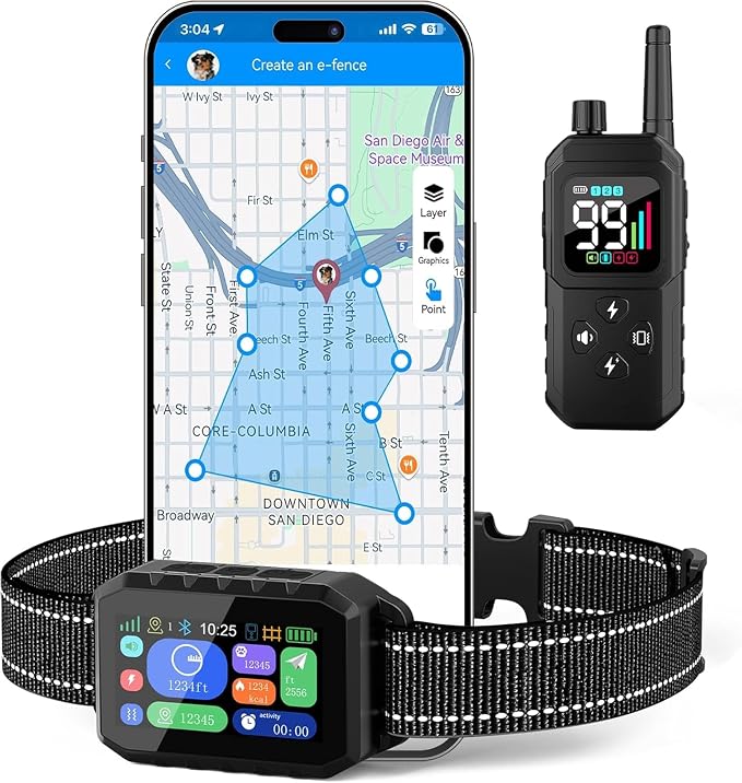 GPS Wireless Dog Fence & Training Collar System, Free App/Remote Controlled Custom Boundary up to 7000ft, Beep/Vibration/Safe Correction Modes, Early Alert, Waterproof for Dogs 10+ lbs