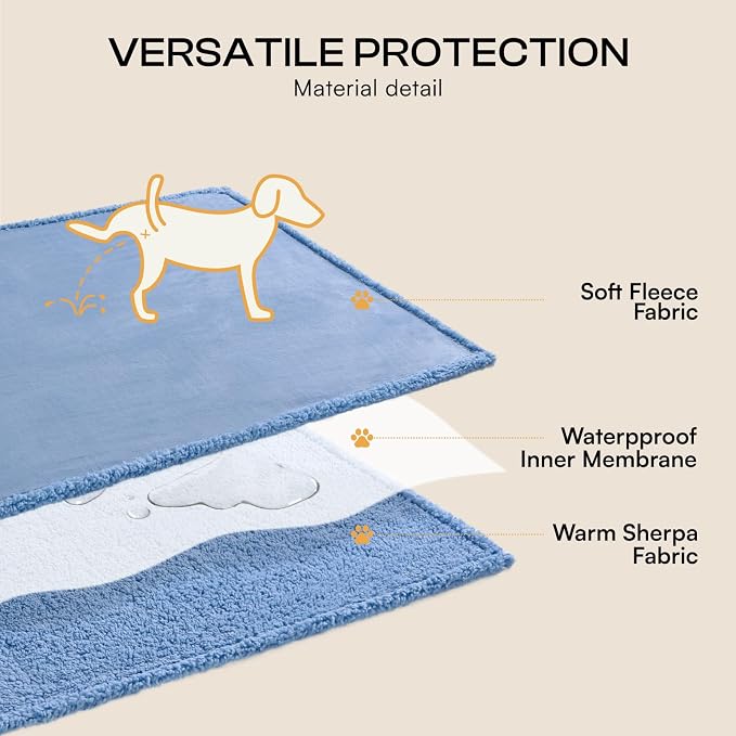 Luciphia Waterproof Blanket for Large Dog, Reversible Sherpa Couch Cover | waterproof pet blanket sherpa fleece reversible couch cover bed protector car from spills scratches, Blue 57" x 40"