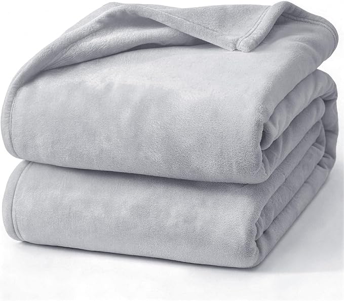 Hansleep Queen Light Grey Fleece Blanket, Soft Flannel Bed Blanket | Fuzzy Cozy Blanket 90x90 Inches, Multi-use for Bed, Sofa, Couch, Travel, Camping, All Season Warm Lightweight Cover