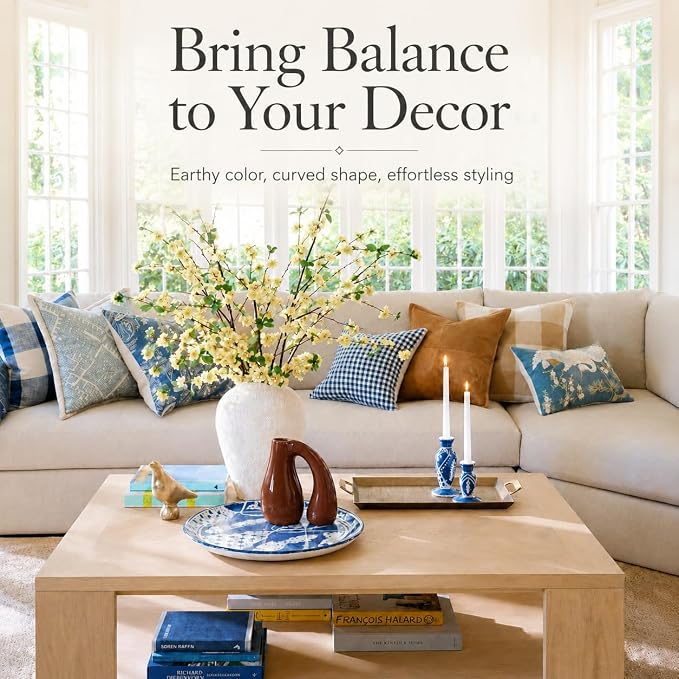 Brown Ceramic Vase for Pampas, Boho Shelf & Table Decor | Holds Dried Stems and Faux Florals - Sculptural Accent for Mantel, Console and Entryway