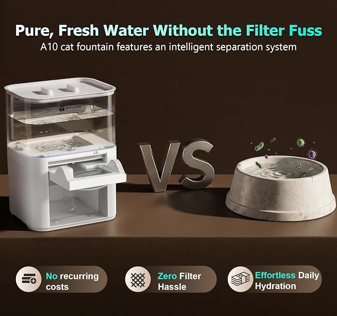 Cat Water Fountain, Wastewater Separation & No Filter Cotton, Pet Water Dispenser with 4000mAh 4L Large Capacity Tank, Wireless Automatic Water Fountains for Cats Indoor Cat Watering Supplies