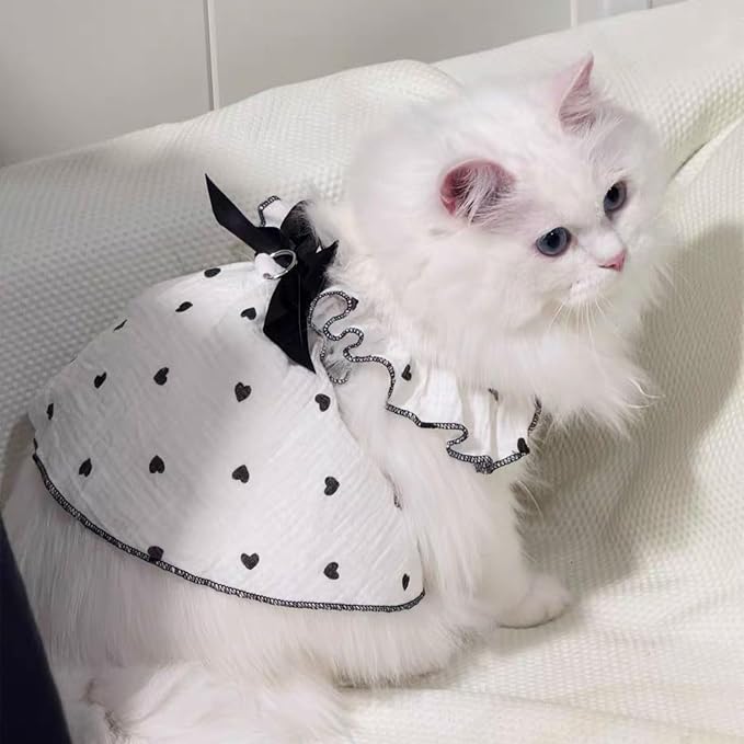 Dog Dresses for Small Dogs Girl Female Dog Cat Clothes Dress Cute Cotton Extra Summer Clothes Bow Decor Printed Love Birthday Outfit Puppy Clothes (Light Pink & Black, X-Small)