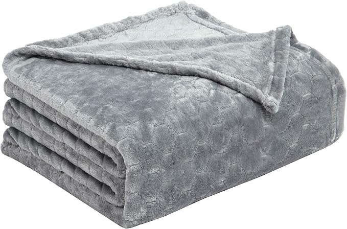 Fleece Blanket Super Soft Cozy Throw Blanket 50" x 60", Lightweight Fuzzy Comfy Textured Flannel Blanket Warm Plush Throw Blankets for Couch, Sofa, Bed, Light Grey