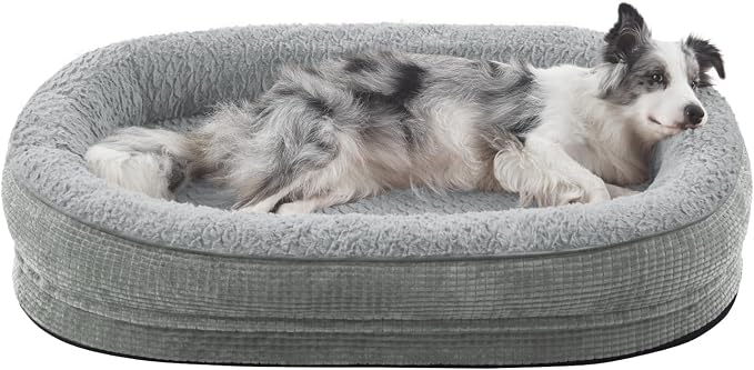 JOEJOY Orthopedic Dog Bed for Large Dogs, Egg-Crate Memory Foam Pet Bed with Bolster Sides, Waterproof Lining, Removable Washable Cover & Non-Slip Bottom, Light Grey