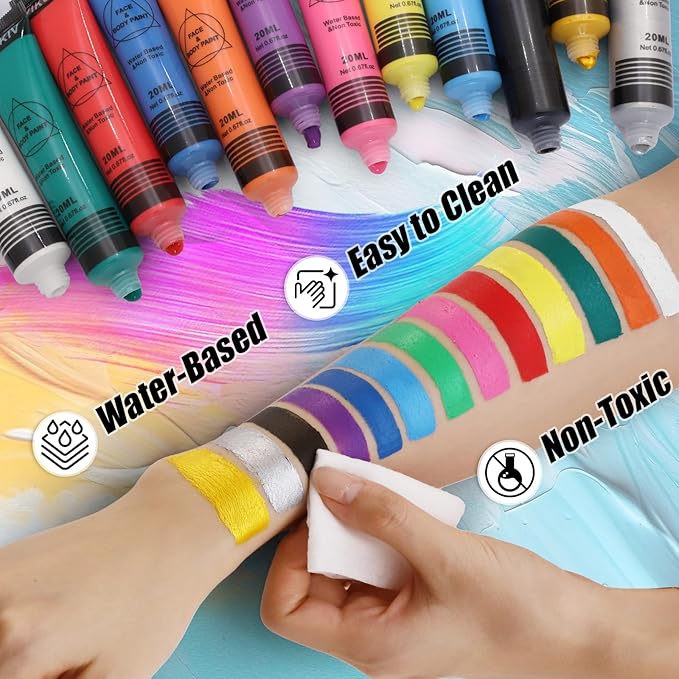 14 Colors Face Body Paint Kit Professional Water Based Face Painting for Adults and Kids Multi-Color Special Effects Makeup Set for Halloween Christmas Party Cosplay 0.7OZ Each