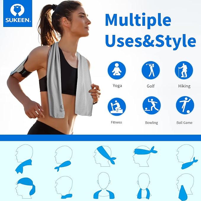 Sukeen 4 Pack Cooling Towels for Hot Weather 40"x12", Gym Towels for Men and Women, Soft Breathable Workout Towels for Yoga, Running, Sport, & More