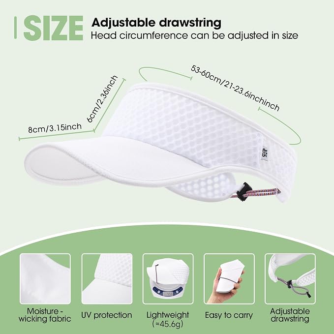 Breathable Mesh Sun Visor Lightweight Sport Hat for Men Women | Adjustable Elastic Machine Washable Moisture Wicking Quick Dry Comfortable Sun Protection for Golf Running Tennis Hiking