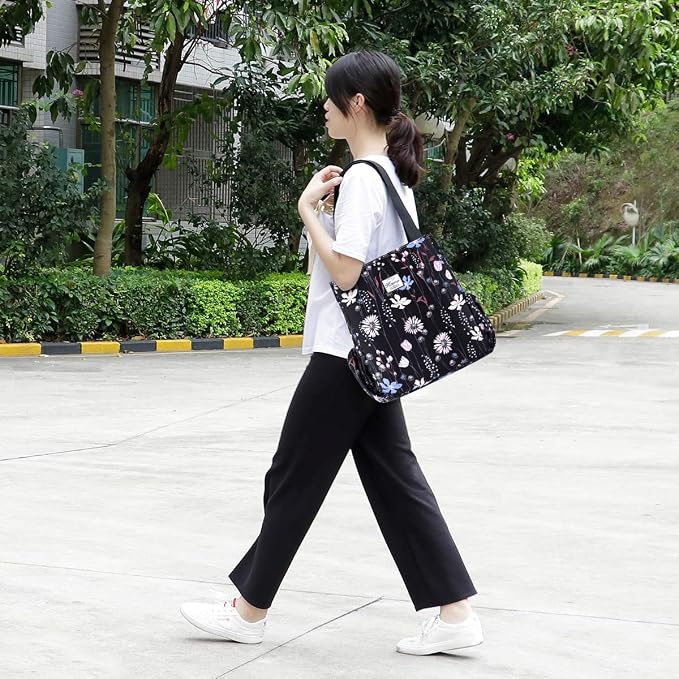 KAMO Floral Tote Bag - Waterproof Lightweight Handbags Travel Shoulder Bag for Hiking Yoga Gym Swimming Travel Beach