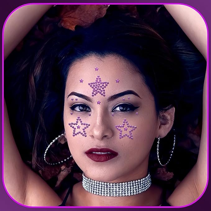 3Sheets Star Gem Stickers Jewels for Crafts, Face Makeup - Self Adhesive Rhinestone Jewel Stickers, Stick on Gems Rhinestones for Crafts, Craft Supplies for Kids (12.Light Purple Star)