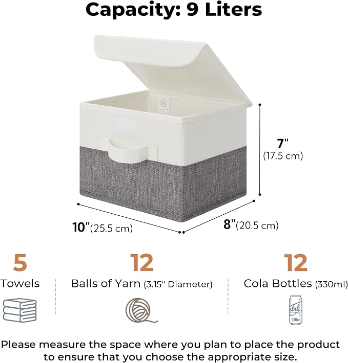 GRANNY SAYS Memory Keepsake Storage Box, Fabric Storage Bins with Lids | Flip-Top Lid, Collapsible, Stackable, 3 Handles, Ideal for Closet Clothes Blanket Toys, Small, White/Gray, 2-Pack