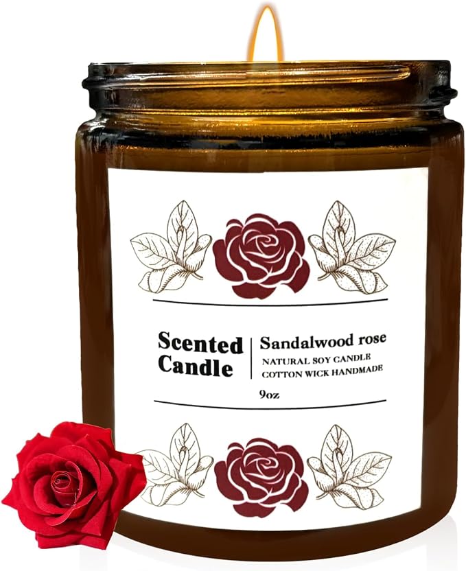 Coniol Natural Sandalwood Rose Scented Candle for Home - Rich & Warm Aromatherapy for Home Relaxation, Holiday Decor & Stress Relief, Premium Soy Wax for Family Coziness