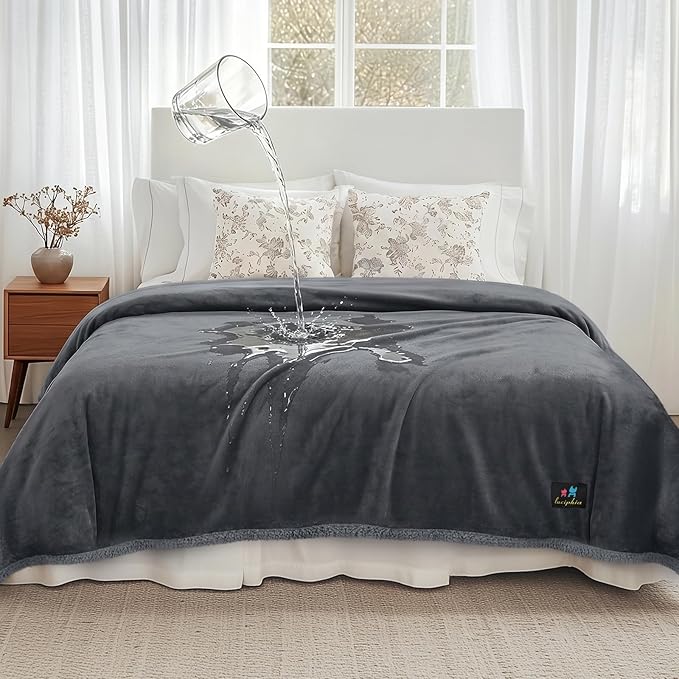 Luciphia Waterproof Blanket for Large Dog, Reversible Sherpa Bed Cover | waterproof pet blanket sherpa fleece reversible couch cover bed protector from spills scratches, Dark Grey 90" x 82"