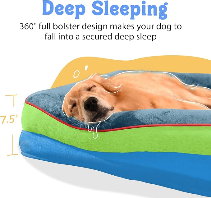 Waterproof Orthopedic XL Dog Bed for Large and Extra Large Dogs | Egg Crate Foam, 4-Sided Bolster Support, Waterproof Liner, Non-Slip Bottom, Machine Washable Cover, 42 x 30 Inch