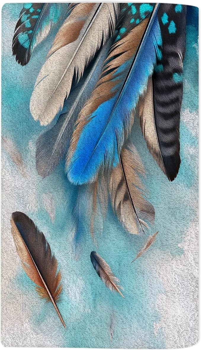 Boho Feather Bohemian Hand Towel Tribal Animal Watercolor Bird Feathers Face Towels Suit Travel Sports Pool Swimming Bath Camping Spa Gym Yoga,15x30 Inch