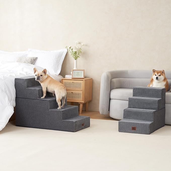 EHEYCIGA Dog Stairs for High Bed 25" H, Extra Wide Dog 5-Step, Grey | Pet Steps for Small Dogs and Cats for Bed, Non-Slip Balanced Pet Ramp Indoor