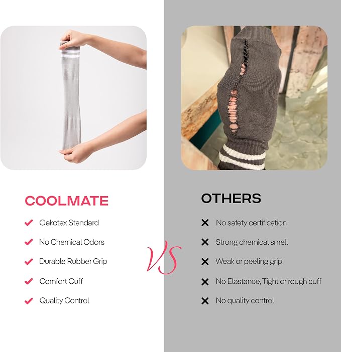 COOLMATE Pilates Socks with Grips for Women, Yoga Socks, Crew Non Slip Women for Barre, Pilates Gifts for Women