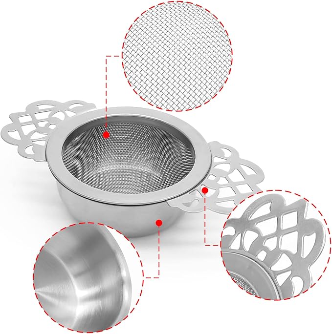 Bonsicoky 2 Pack Tea Strainer Bowl, Stainless Steel Loose Leaf Tea Filter for 2.5-4 Inch Cup Mouth, Silver