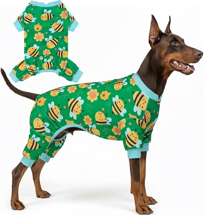 KYEESE Velvet Dog Pajamas for Large Dogs Soft Onesie Shirt, Little Bee | 4-Way Stretch, Lightweight & Breathable, Reduces Shedding, Gentle on Sensitive Skin, Recovery Support, Easy Potty Breaks