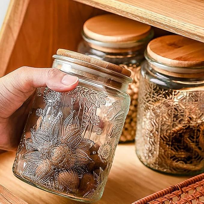2 Pack Vintage Glass Jars, 23.7 FL OZ Candy Jars with Lids | Coffee Canisters, Sugar Containers, Kitchen Canisters for Coffee Tea Sugar Candy Cookies, Decorative Mason Jars