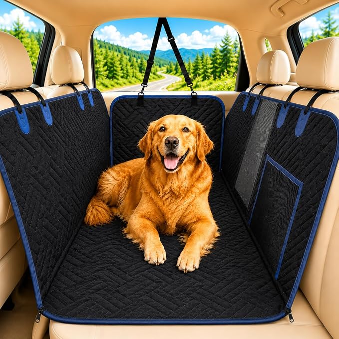 Dog Seat Cover for Back Seat Hard Bottom, XL Backseat Extender for Large Dogs (+420 lbs), Waterproof Dog Car Hammock with Door Protectors, Non-Slip Heavy-Duty Pet Seat Cover for Truck, SUV & Car