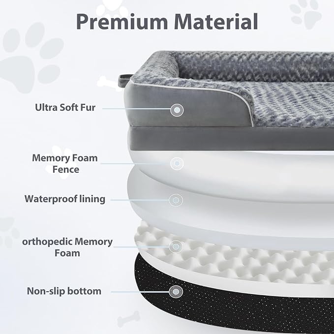 WNPETHOME Orthopedic Washable Human Dog Bed for Adult & Dog Cozy Sleep | Human Size Waterproof Big Soft Dog Couch Sofa Bed for Dogs & Adult Relax with Removable Cover Pet Bed Grey 61x43 Inch