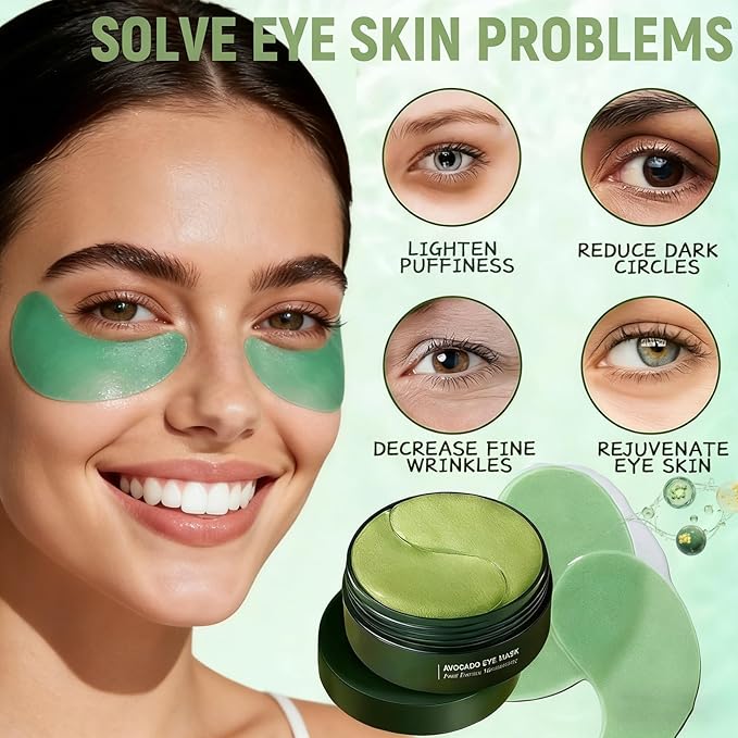 Avocado Eye Mask 60 Pcs,Under Eye Patches for Dark Circles and Puffiness,Hydrating Moisturizing Eye Masks Skincare for Wrinkles, Eye Patches for Women, Under Eye Bags, Reduce Fine Lines