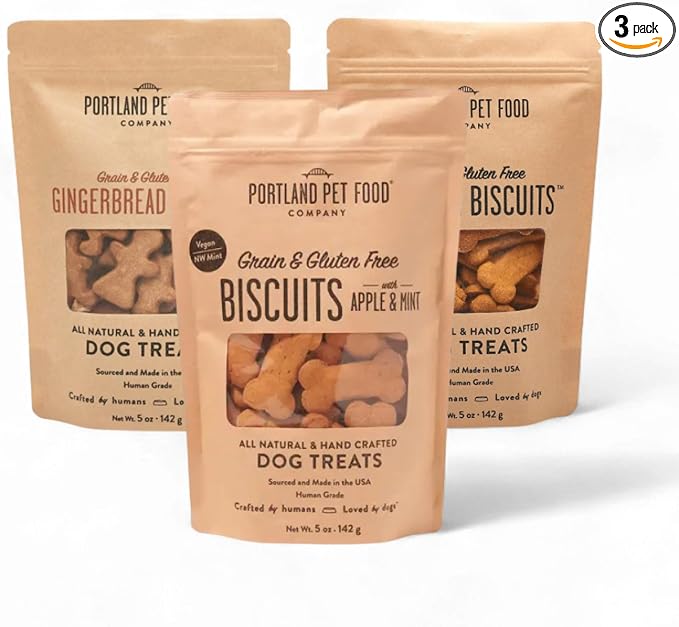 Portland Pet Food Dog Treats Variety, Healthy, Grain-Free Biscuits, 3 Pack | Pumpkin Gingerbread Applemint Human-Grade, Limited Ingredient, Natural Low Calorie Training Treats, Puppy to Senior, USA Made
