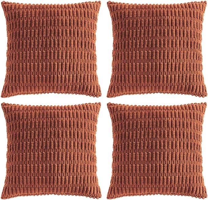 Fancy Homi 4 Packs Decorative Throw Pillow Covers for Living Room Couch Bed, Modern Farmhouse Boho Home Décor Accent Cushion Case, 22" x 22", Rust
