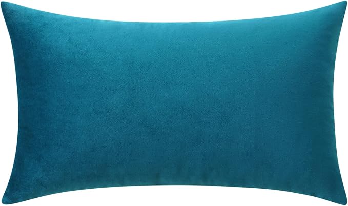 MIULEE 12x20 Inch Lumbar Velvet Throw Pillow Cover Set of 1 Teal | Soft Luxury Decorative Throw Pillow Cover, Single Rectangle Cushion Case, Home Decor for Chair Couch Sofa Bedroom Car Bed
