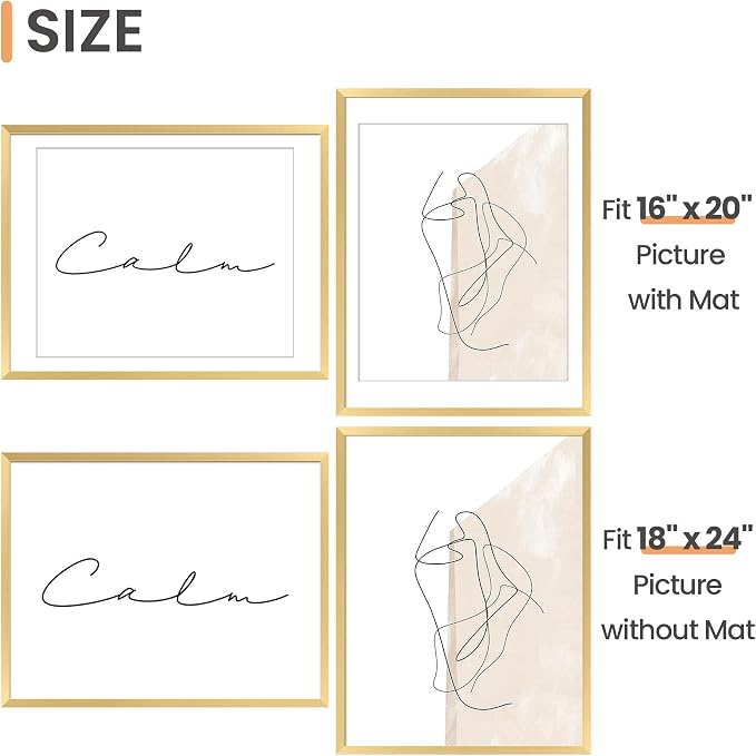upsimples 18x24 Picture Frame, Gallery Wall Frames Set of 5, Gold | Poster Frame Collage Wall Decor, 16x20 Picture Frame with Mat for Family, Baby, Hallway, Christmas