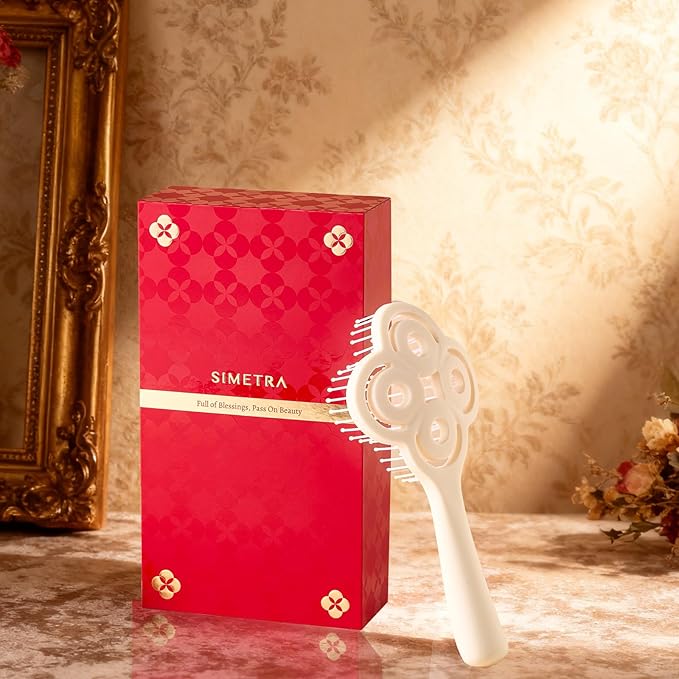 Simetra Detangler Hair Brush for Women and Men, Original Detangling Brush for Curly Hair/Fine &Thick/Wet & Dry Hair, Holiday Present Hairbrush - Natural Crystal Inlay & 14K Gold Plating