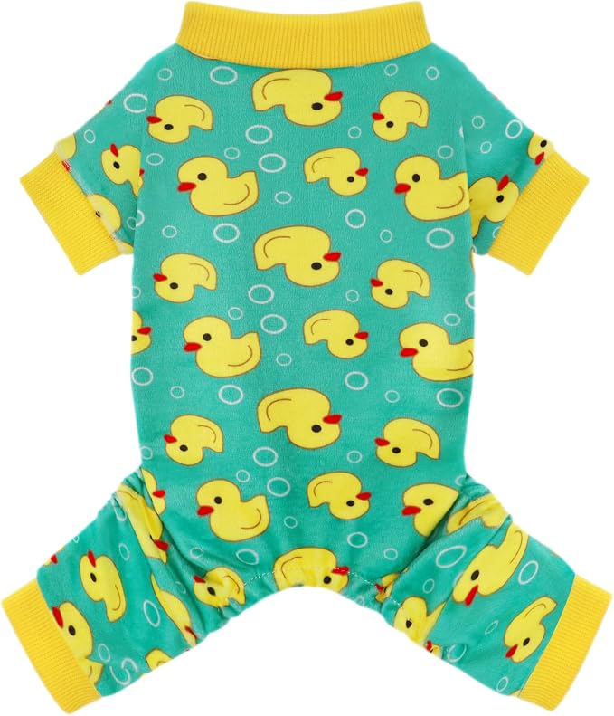 Dog Pajamas Onesie: Comfortable Four-Legged Apparel for Small, Medium, & Large Dogs, Polyester Material for Comfort, Wrinkle Resistance, Moisture Wicking, and Stretchiness Yellow Duck XL
