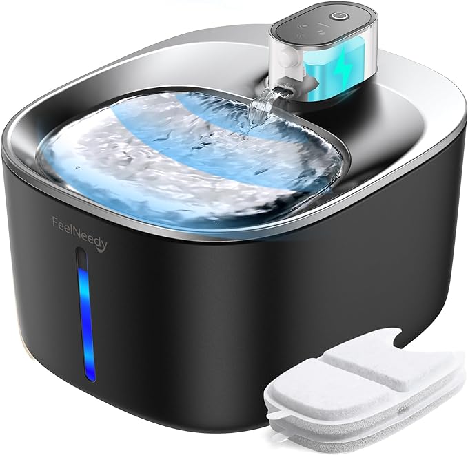 FEELNEEDY Wireless Cat Water Fountain Battery Operated, 4L/135 fl oz Pet Water Fountain for Cats and Dogs with Motion Sensor, Ultra Quiet Cat Drinking Fountain with 2 Filters (Black YPD-C004P)