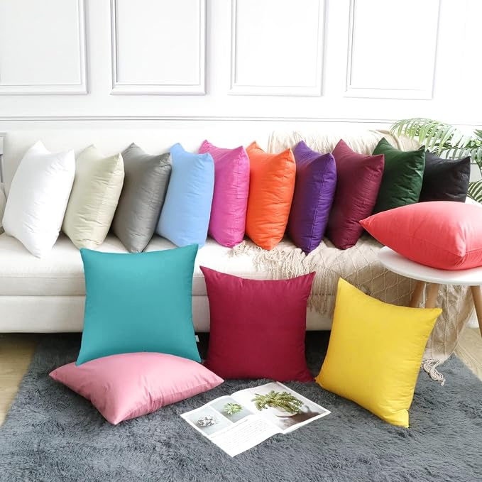 Thmyo 4-Pack 100% Cotton Comfortable Solid Decorative Throw Pillow Case Square Cushion Cover Pillowcase Sublimation Blank Pillow Covers DIY Throw Pillowcase for Sofa Bedroom(24x24 inch/ 60x60cm,Green)