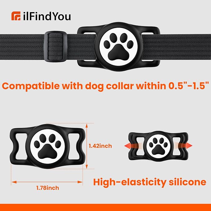 IP68 Waterproof for AirTag Dog Collar Holder, Silicone Dog Air tag Holder for Apple Air Tag (Black&Rose)